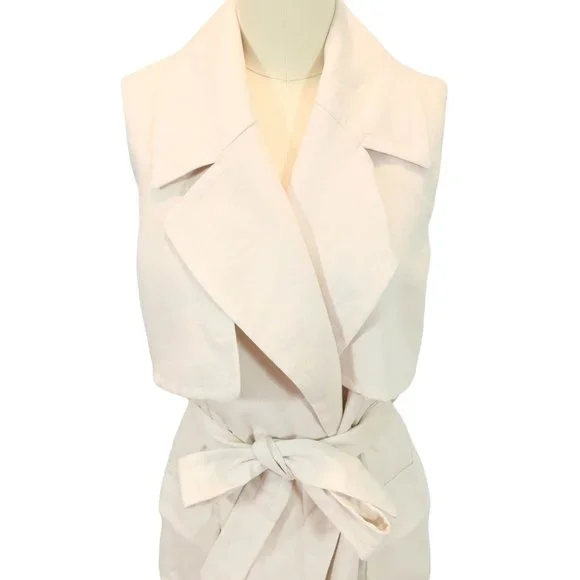 H&M Size 4 Cream Ecru Sleeveless Lined Midi Trench Coat - Picture 2 of 6